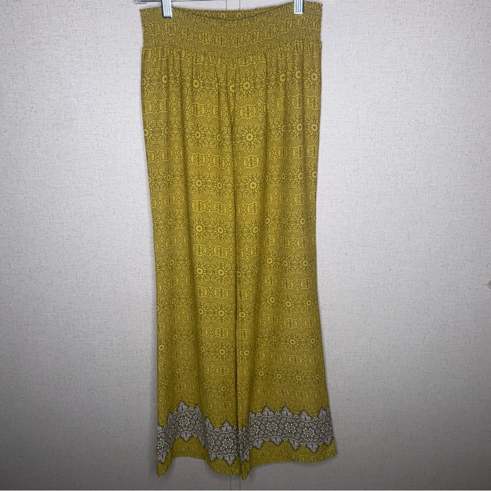 Prana Size XS Green Flowy Bohemian Comfy Wide-Leg Pants with Elastic Waistband